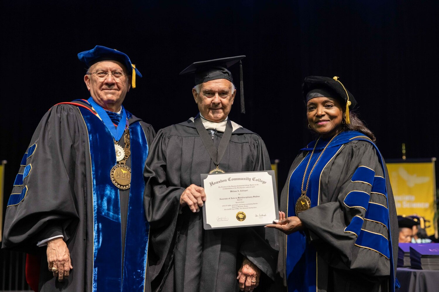 Former state Rep. Bill Callegari, center, of Katy received an honorary degree from Houston Community College for his longstanding support.
